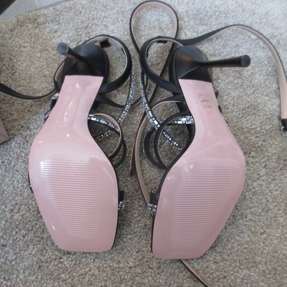 LIU JO Black Satin and Rhinestone Formal High Heel Sandals - Picture 9 of 9